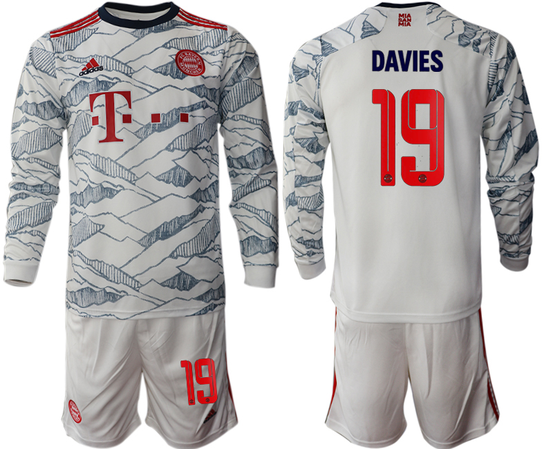 Men 2021-2022 Club Bayern Munich Second away white Long Sleeve #19 Soccer Jersey